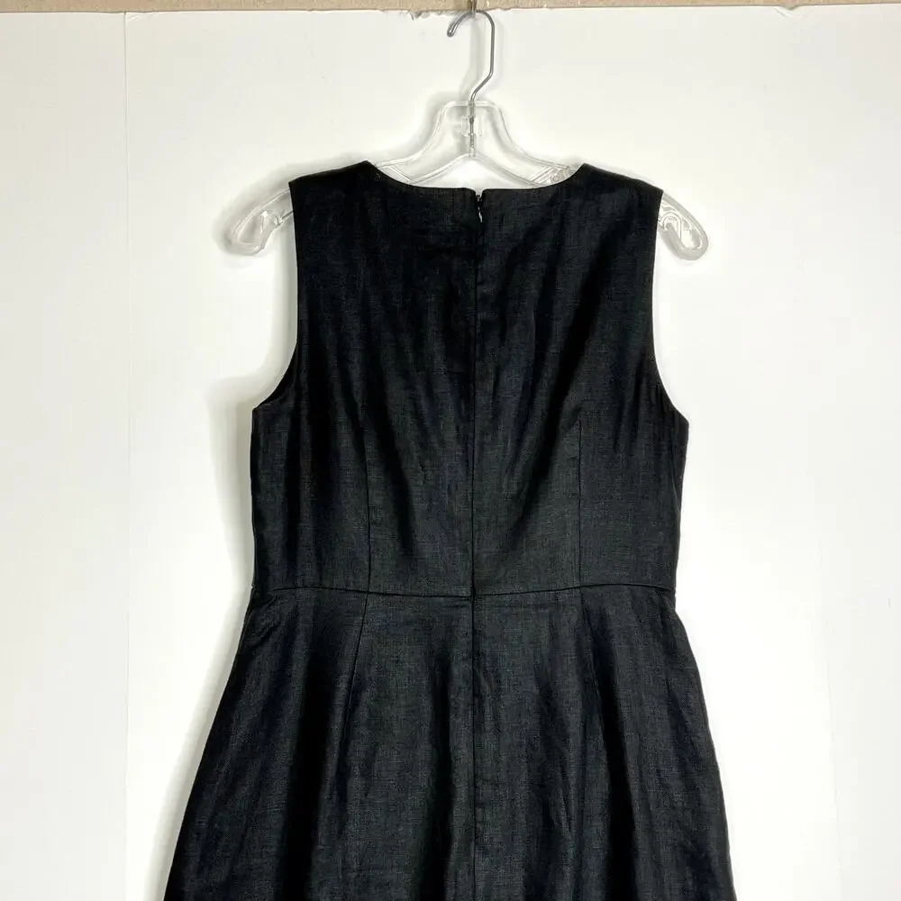 J Crew Drape Knot Sheath Dress Irish Linen Sleeveless Black Womens 6